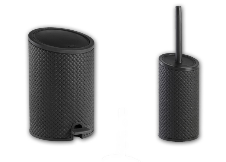 פח ומברשת אסלה מפלסטיק דמוי ראטן של כתר פלסטיק